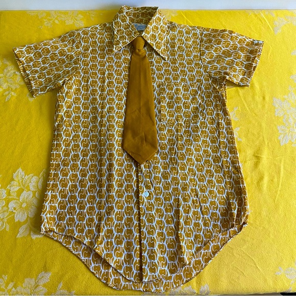 Vintage Kids Boys Elephant Print Button Up w/ Tie Sz 14 - Picture 1 of 8